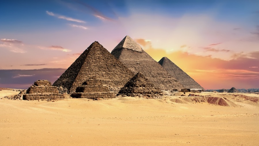 World Wonder Pyramids of Giza at sunset