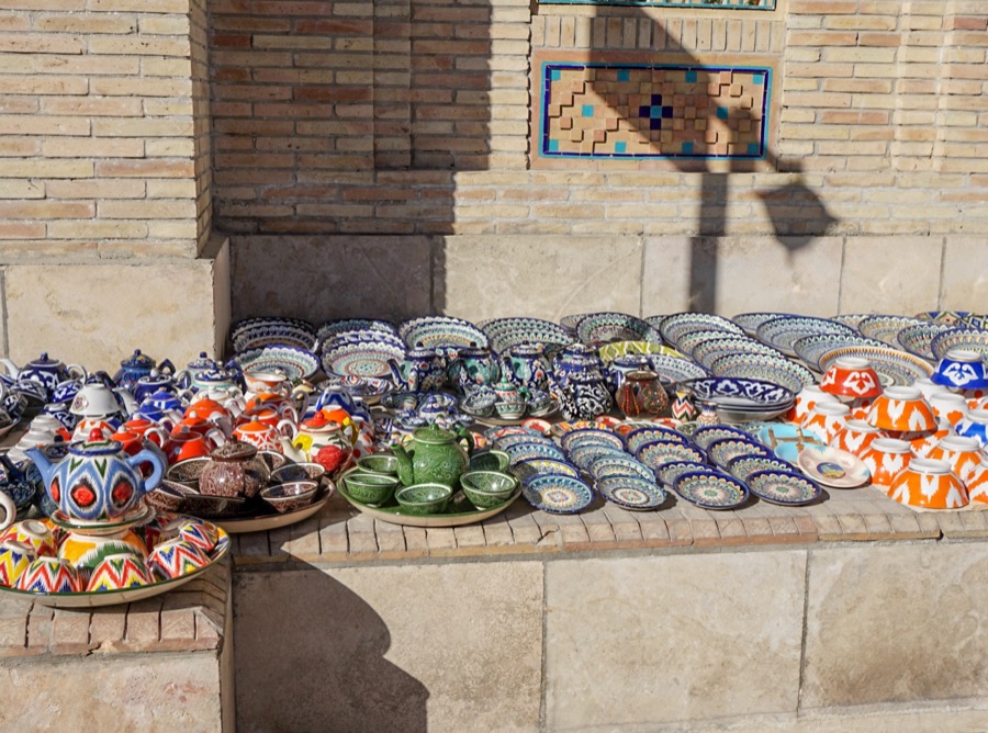 Ceramic pottery in a market in Uzbekistan