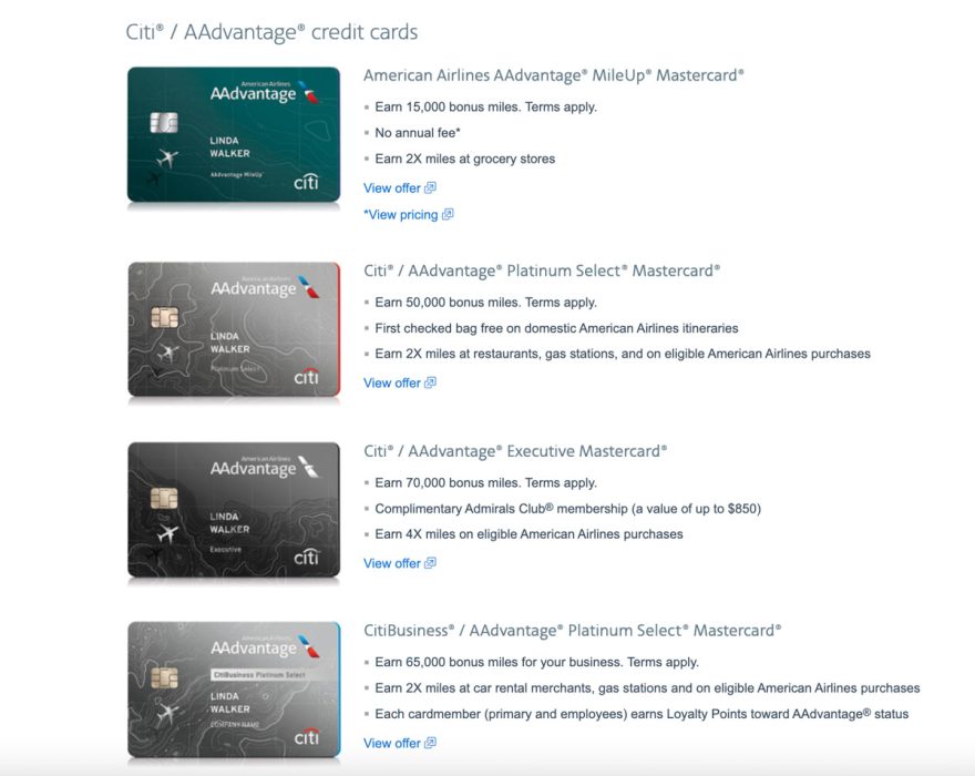 Summary of Citi Advantage Credit Cards